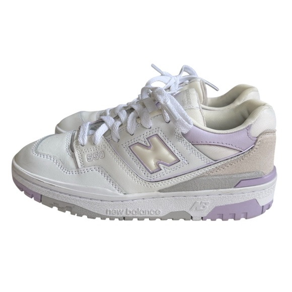 New Balance 550 Low Athletic Sneakers White Thistle Violet Youth Size 4.5 - Picture 2 of 9
